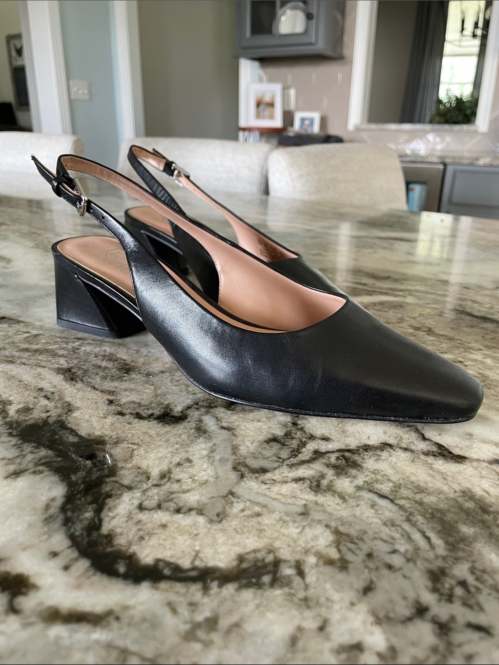 Franco Sarto Black Leather Slingback Block Heel Pumps - Women